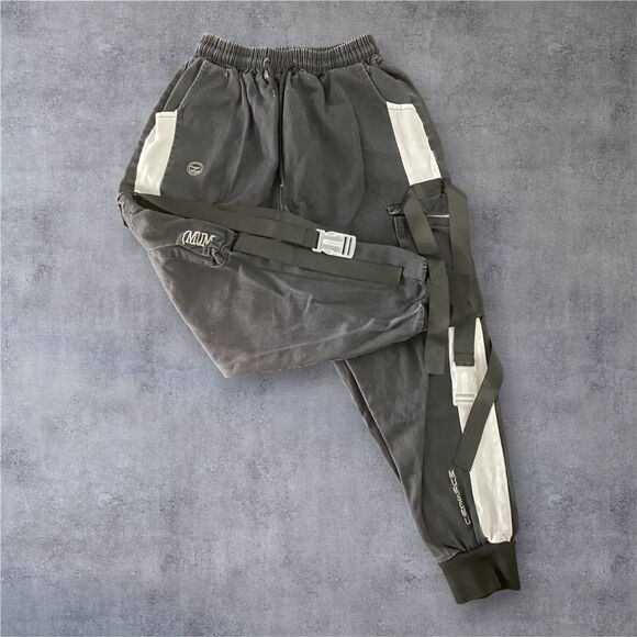 Streetwear Utility Joggers – Black & White Tech Straps – Size Medium (No Tag) - Picture 1 of 3